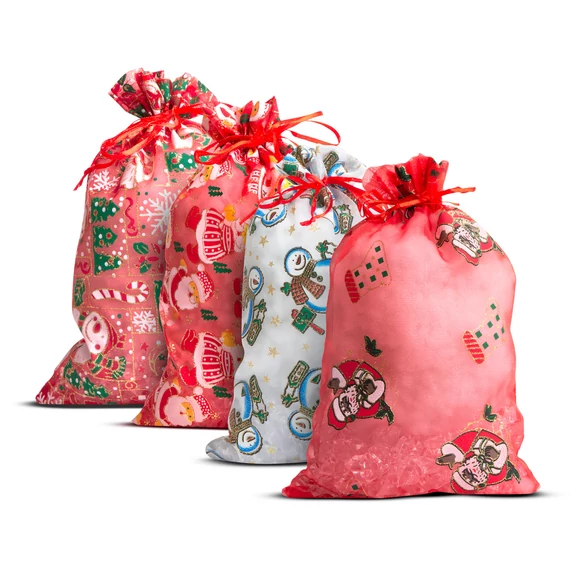 Family Christmas organza ajándéktasak, 4-féle, 20x30cm