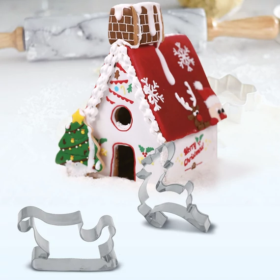 Family Christmas sütikiszúró forma, 3D mézeskalács házikó, 9db-os