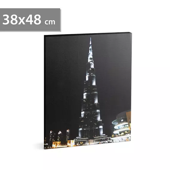 Family Decor LED-es fali kép, Burj Khalifa, 10 hidegfehér LED, 2xAA, 38x48cm