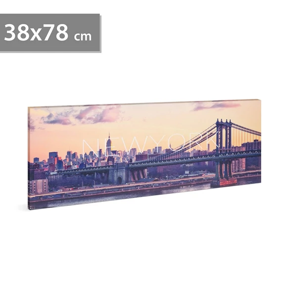 Family Decor LED-es fali kép, New York, 10 melegfehér LED, 2xAA, 38x78cm