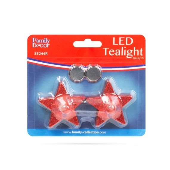 Family Decor LED teamécses, csillag, piros, 2db