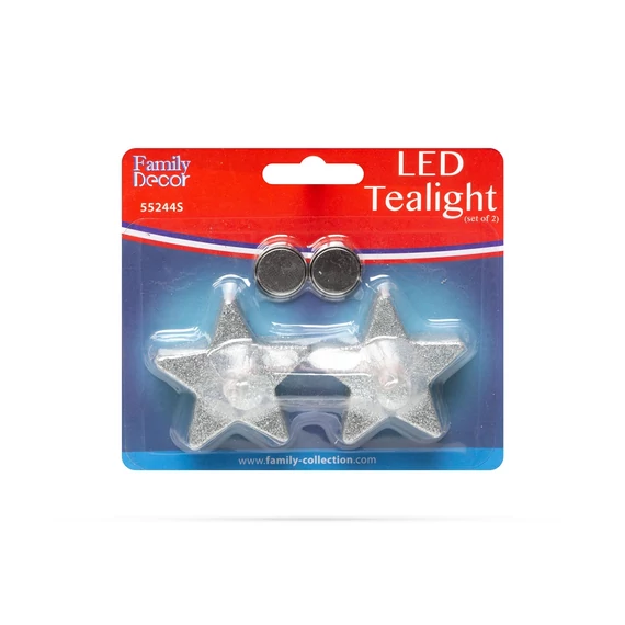 Family Decor LED teamécses, csillag, ezüst, 2db