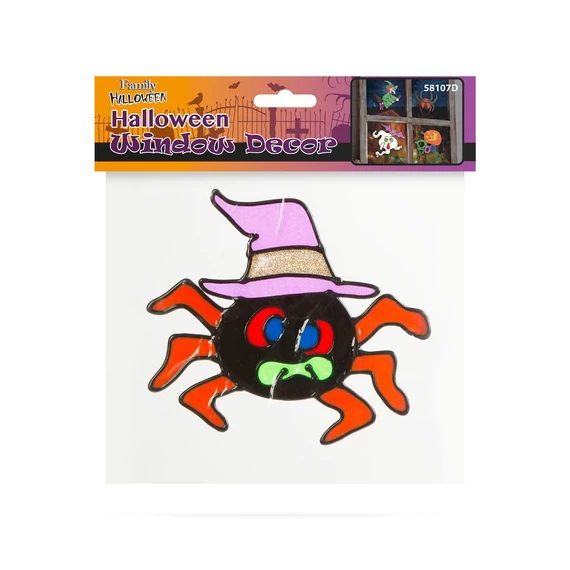 Family Halloween színes ablakdekor, csillámos pók
