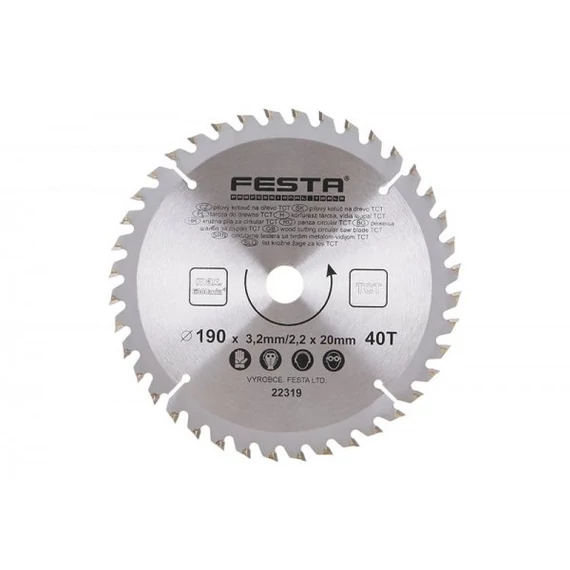 Festa TCT körfűrész tárcsa, vidia lappal 20x190mm, 40 fog