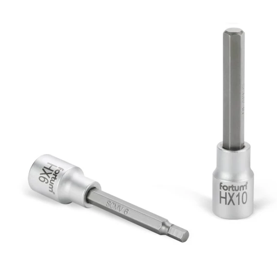 Fortum bitdugófej, imbusz, 1/2", hosszú, 61CrV5/S2, mattkróm, 6x100mm 
