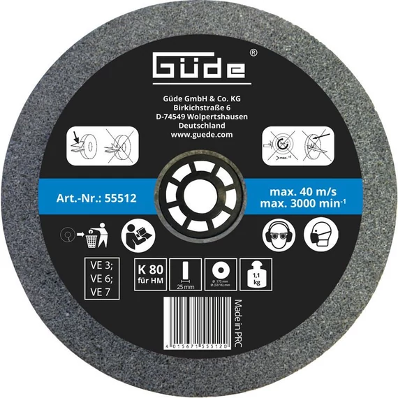 Güde csiszolókorong 175x25x32mm K80