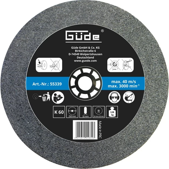 Güde köszörűkorong, 250x32x32mm, K60