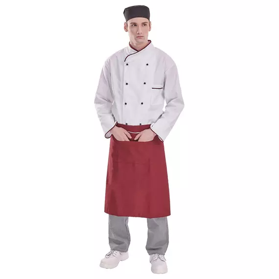 Coverguard hosszú ujjú szakácskabát, bordó szegélyes, fehér, 3XL