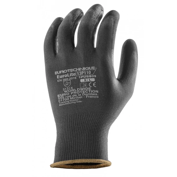 Coverguard precíziós védőkesztyű, ujjvégig PU mártott, fekete, 8