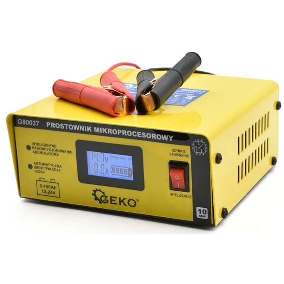 Geko mikroprocesszoros akkutöltő, 12/24V, 10A, 3-150Ah