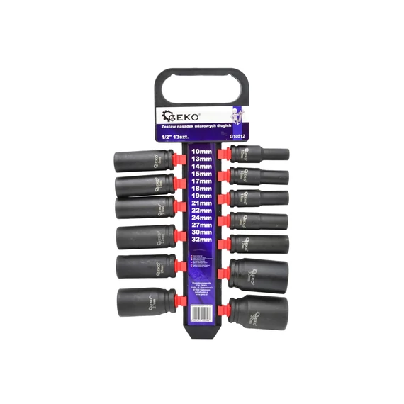 Geko gépi dugókulcs készlet, hosszú, 1/2", 10-32mm, 13db