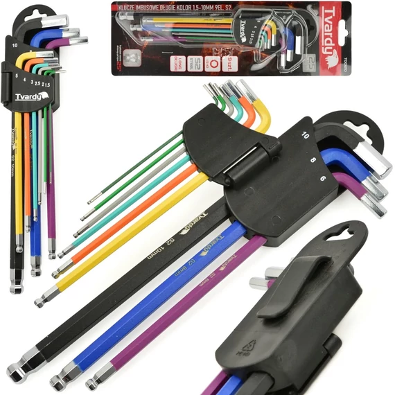 Tvardy hosszú imbuszkulcs készlet, színes, 1.5-10mm