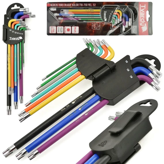 Tvardy hosszú Torx kulcskészlet, színes, T10-T50