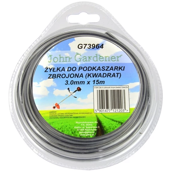  Geko John Gardener fűnyíró damil, megerősített, négyzet, 3mm, 15m