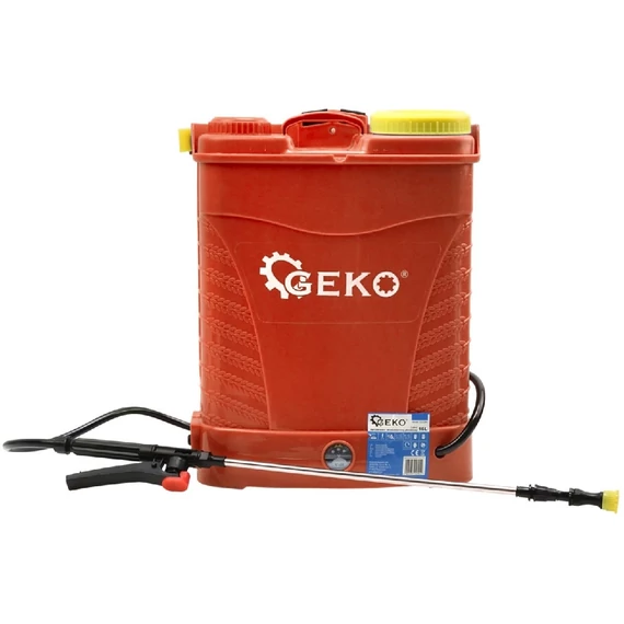 Geko akkus háti permetezőgép, 35W, 12V, 8Ah, 16L, piros