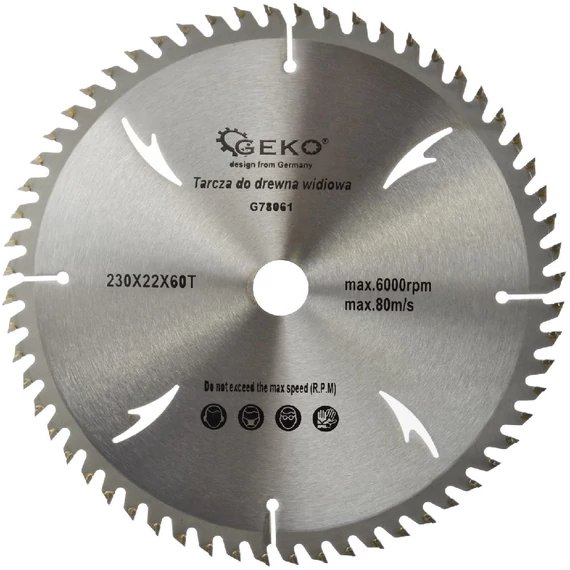 Geko körfűrészlap fához, TCT, 230x22mm, 60T