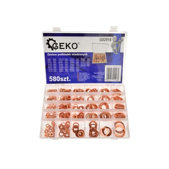 Geko réz alátét készlet, lapos, 580db-os