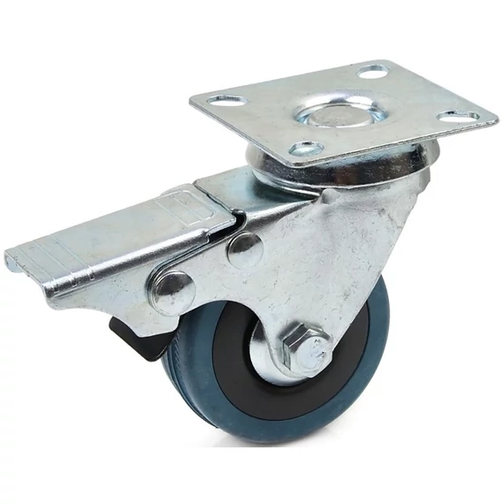 Geko forgóvillás műszerkocsi kerék fékkel, gumi, 50mm, 50kg