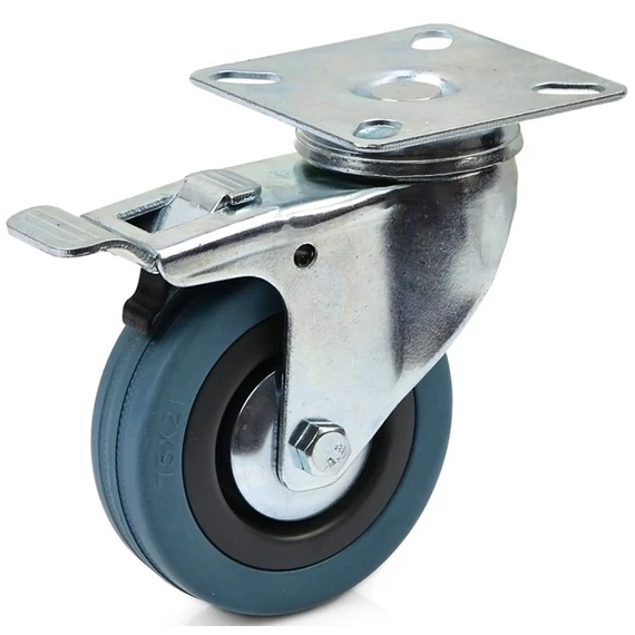 Geko forgóvillás műszerkocsi kerék fékkel, gumi, 75mm, 70kg