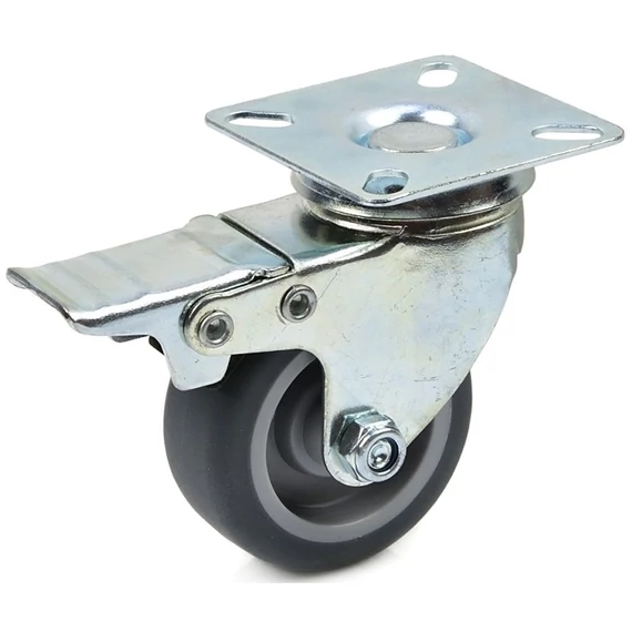 Geko forgóvillás műszerkocsi kerék fékkel, TPR, 50mm, 40kg
