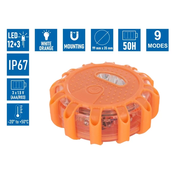 Geko útjelző lámpa LED-del, mágneses talppal és kampóval