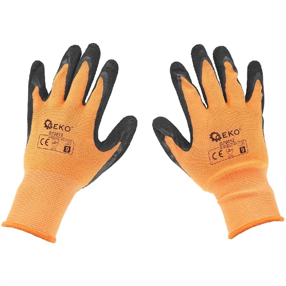 Geko munkavédelmi kesztyű, poliészter, latex bevonat, narancs, 9