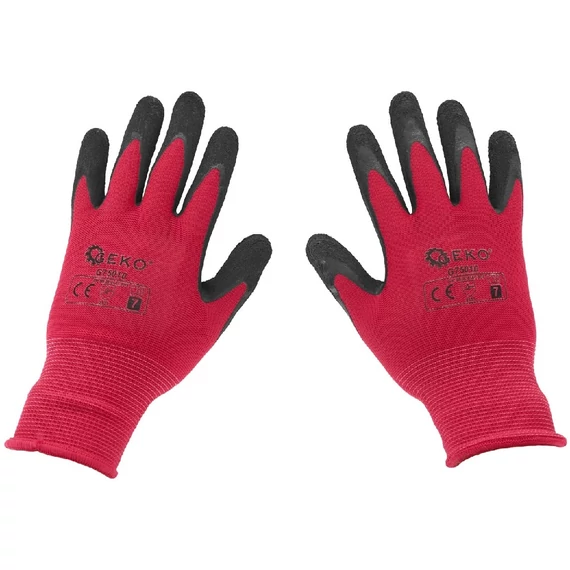 Geko munkavédelmi kesztyű, poliészter, latex bevonat, rózsaszín, 7