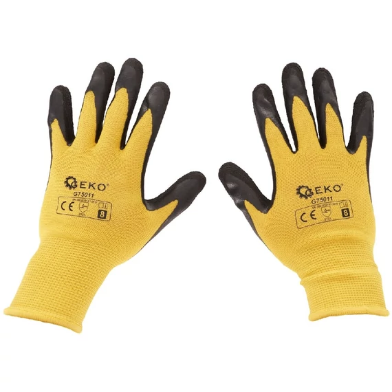 Geko munkavédelmi kesztyű, poliészter, latex bevonat, sárga, 8