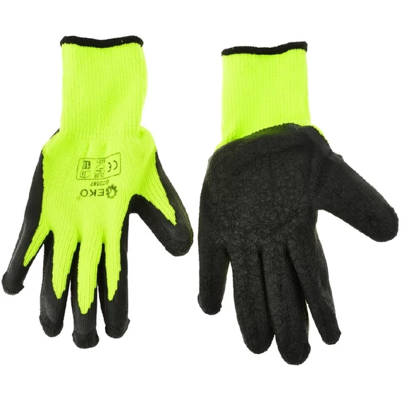 Geko téli munkavédelmi kesztyű, pamut, érdes latex bevonat, zöld, 9
