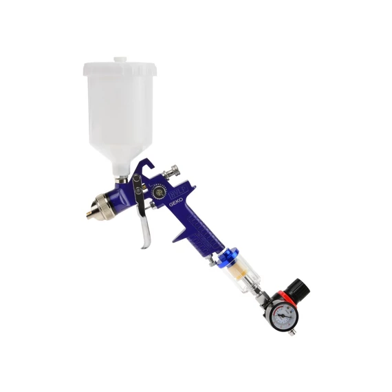 Geko festékszóró pisztoly vízleválasztóval és reduktorral, felső tartályos, 1.4mm, 600ml