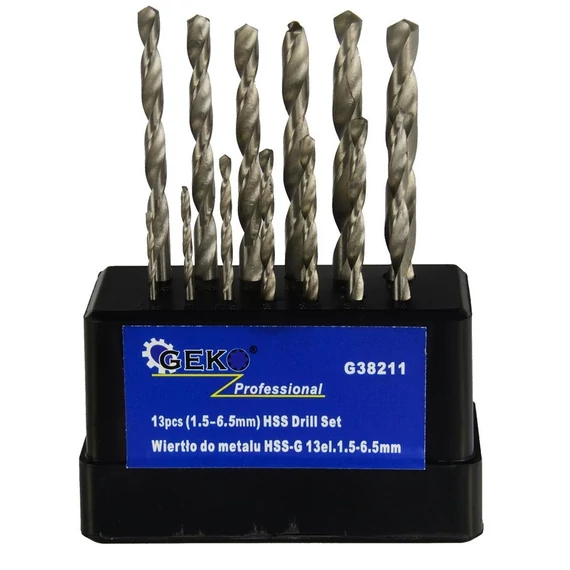 Geko HSS spirál fúrószár készlet, 1.5-6.5mm, 13db-os