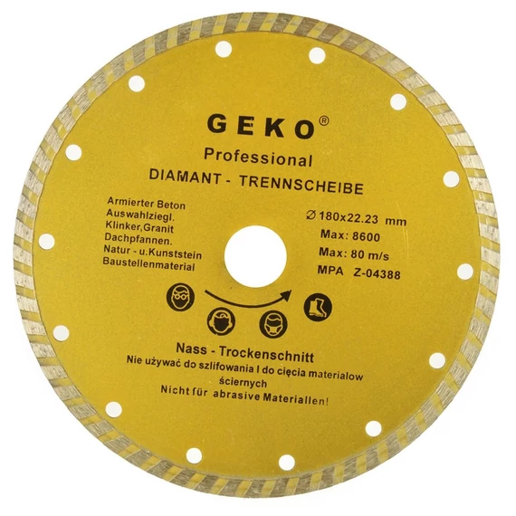 Geko gyémánt vágótárcsa, folyamatos, turbó, 180x8x22mm