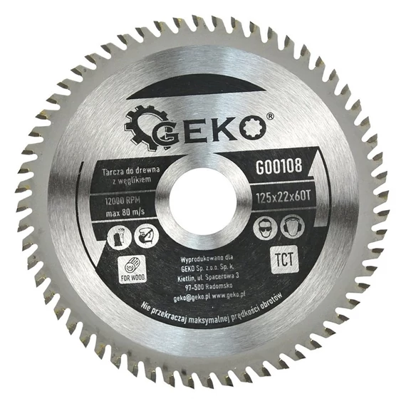 Geko vidiás körfűrészlap fához, 60 fog, 125x22mm