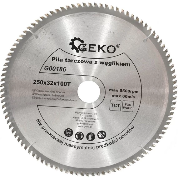 Geko vidiás körfűrészlap fához, 80 fog, 250x32mm + 25.4mm szűkítő