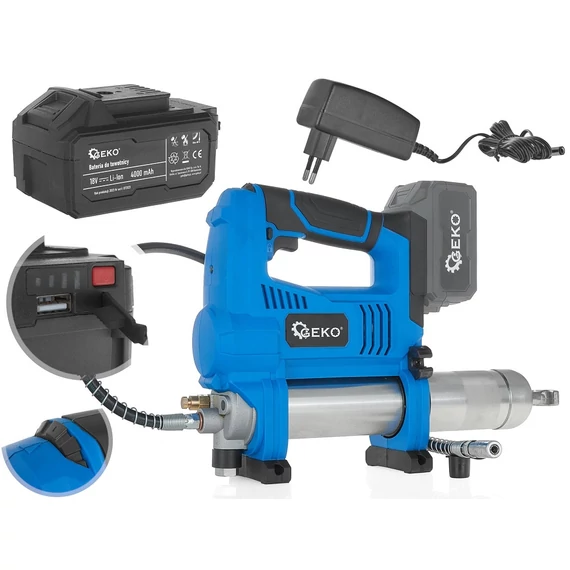 Geko akkus zsírzó kofferben, 18V (4Ah akkuval és töltővel)