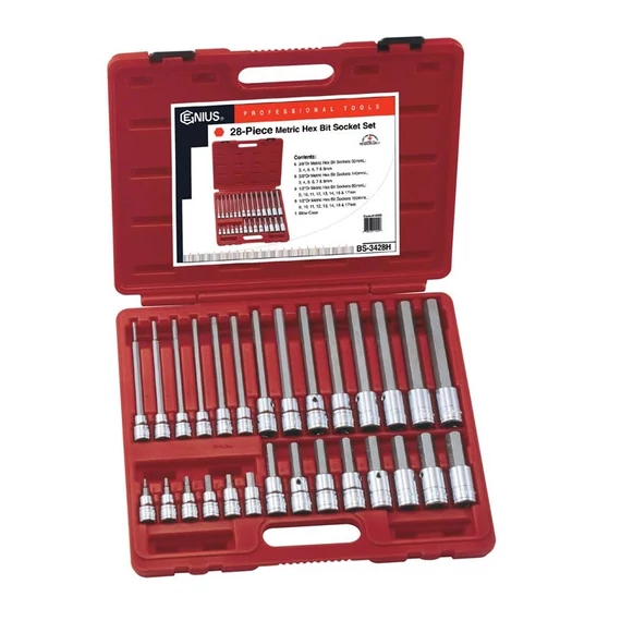 Genius Tools imbusz bit készlet crowa foglalatban, metrikus 3/8&quot; és 1/2&quot;, 28 darabos