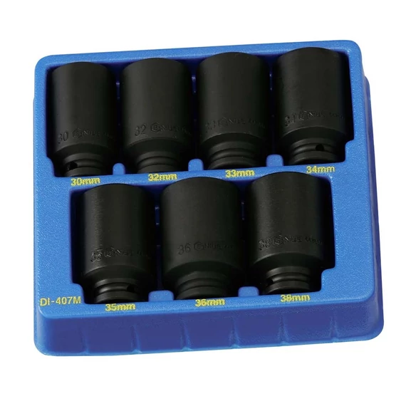 Genius Tools hosszú légkulcsfej készlet, metrikus 1/2", 7 db-os