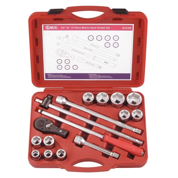 Genius Tools crowafej készlet, hosszú, metrikus 3/4", 15 db-os