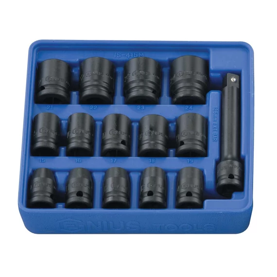 Genius Tools légkulcsfej készlet, metrikus 1/2", 15 db-os