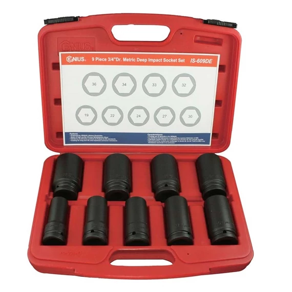 Genius Tools hosszú légkulcsfej készlet, metrikus 3/4", 9 db-os