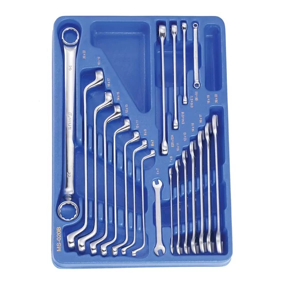 Genius Tools csillagkulcs, villáskulcs, E-torx készlet, metrikus, 20 db-os