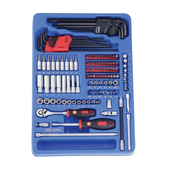 Genius Tools crowafej, bit, L-alakú imbusz/torxkulcs készlet, 1/4&quot; metrikus, 121 db-os