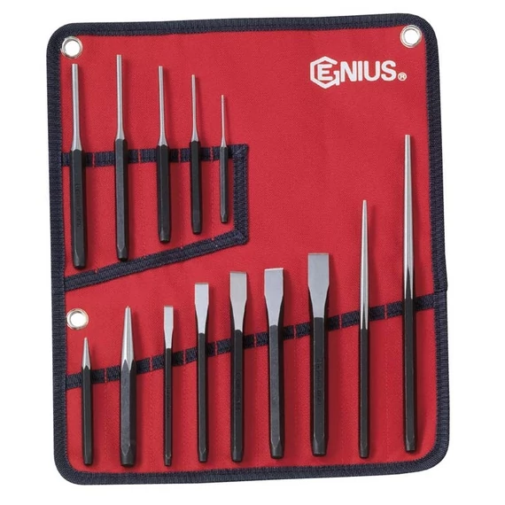Genius Tools vágó kiütő pontozó készlet, colos és metrikus, 14 db-os