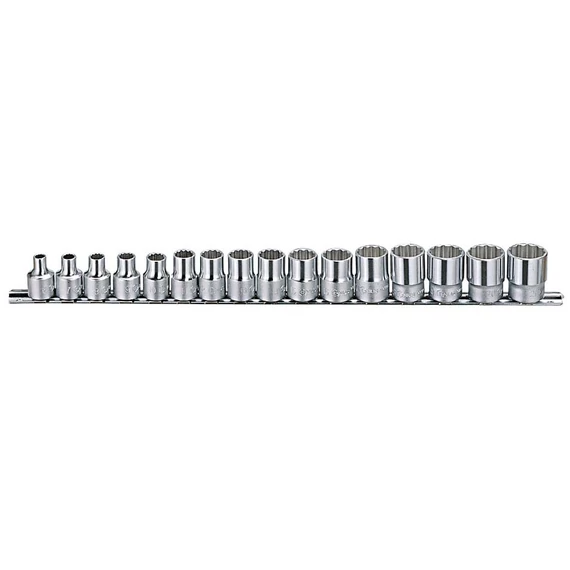 Genius Tools crowafej készlet, hosszú, metrikus 3/8", 16 db-os