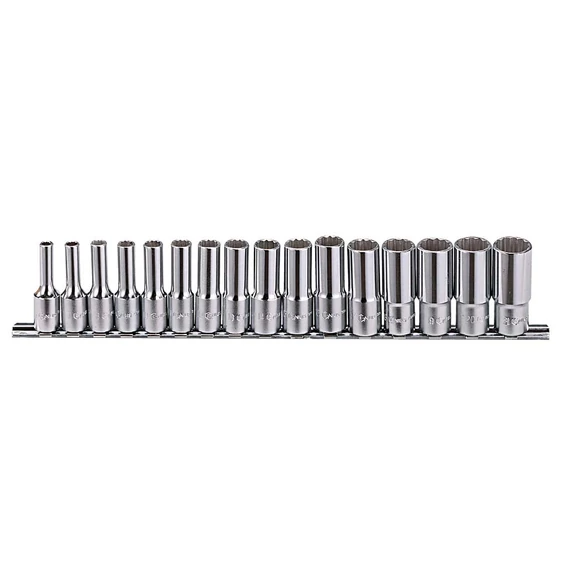 Genius Tools crowafej készlet, hosszú, metrikus 3/8", 16 db-os