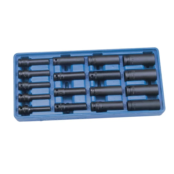 Genius Tools hosszú légkulcsfej készlet, keskenyített, metrikus 1/2", 17 db-os