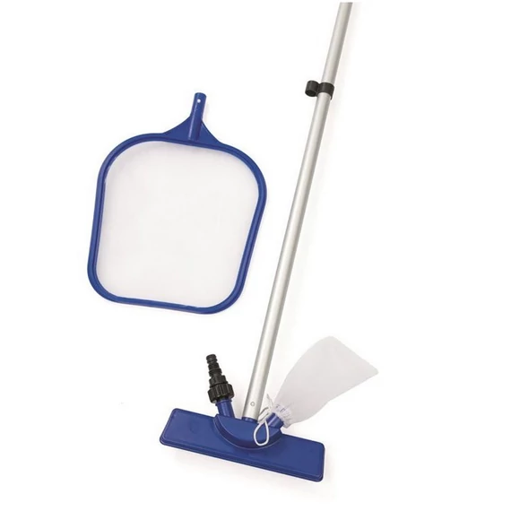 Medencetisztító szett - háló, rúd, tisztítófej, kék-szürke