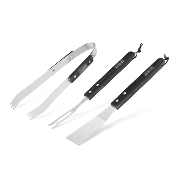 Grillező eszköz szett fa nyéllel, 3 részes