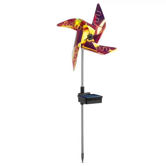 LED-es szolár szélforgó, színes LED, leszúrható, alu-műanyag, 75x23x23cm