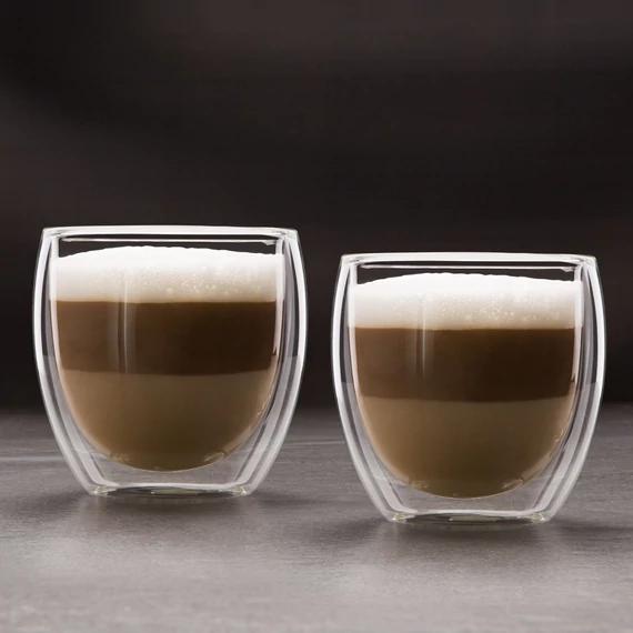 Duplafalú cappuccino üveg csésze, 250ml, 2 db/doboz